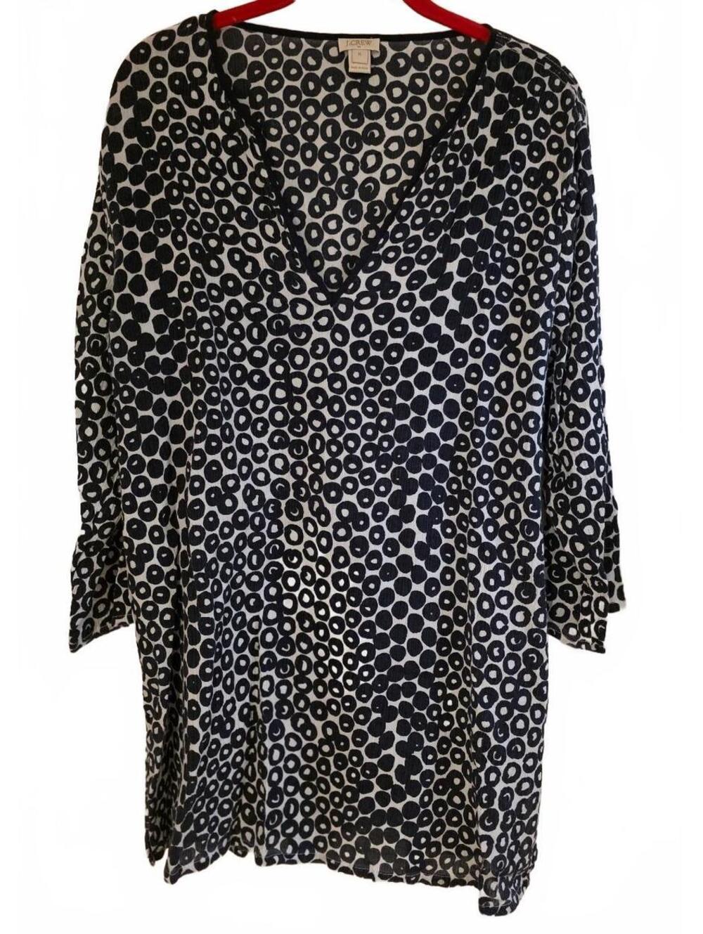 J.Crew Women's Black and White Cotton Tunic Top, Size XL, Good Condition